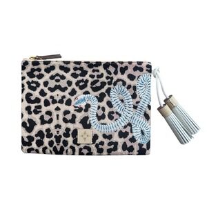 India Hicks Fortune Pouch Sleeping Leopard Print Canvas Bag Snake NWOT
